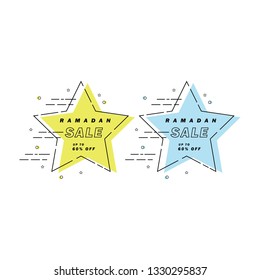 Ramadan sale banner star line art,discount and best offer tag, label or sticker set on occasion of Ramadan Kareem and Eid