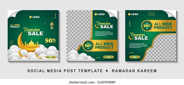 Ramadan Sale Banner Template Design with photo collage, Suitable for Social Media Post and Online Advertising.