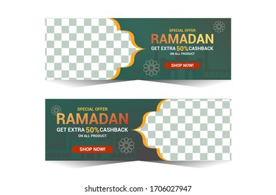 Ramadan sale banner template on gradient dark green and luxury gold background. design for bussines and marketing cover background
