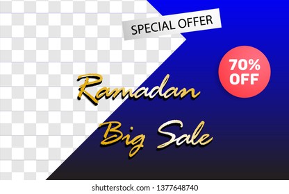 Ramadan sale banner template, web header or banner with mosque, cloud, lantern decoration, special offer discount 