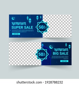 Ramadan Sale Banner Vector. Arabic concept. Holiday Shopping. Banners vector for social media ads, web ads, business messages, discount flyers and big sale banner.