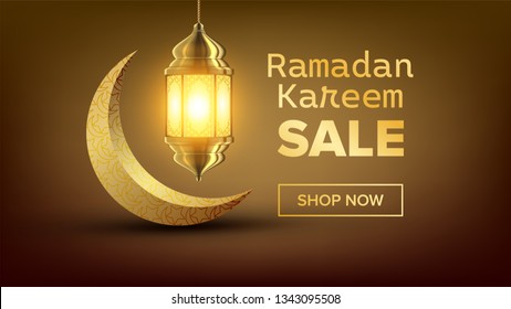 Ramadan Sale Banner Vector. Eid Background. Offer Tag. Big Super Sale. Islamic Poster. Arabic Template. Ramazan Arabian Holiday Shopping. Decoration Art. Business Message. Discount Flyer. Illustration