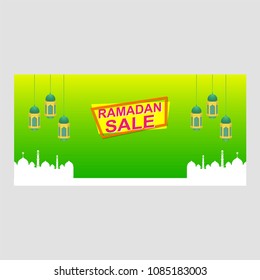 Ramadan sale calligraphy. Mosque, lantern and lettering combination.