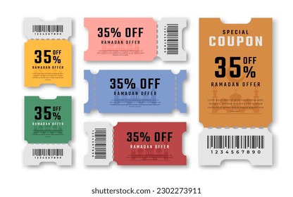 Ramadan Sale Coupon Discount Voucher 35 Percent off for Promo Code, Shopping, Marketing and Best Promo Retail Pricing Vector Illustration