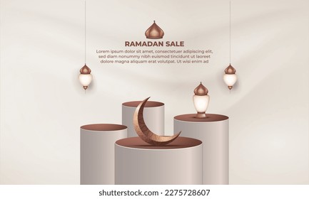ramadan sale with crescent moon and podium