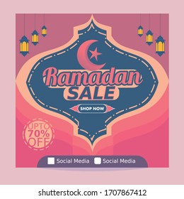 Ramadan sale design tag with 70% discount. Islamic ornament. Social media banner post template