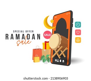 Ramadan sale discount on mobile app banner template promotion design for business