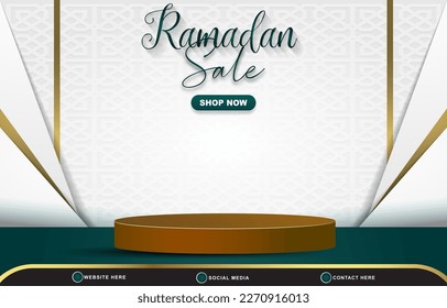 ramadan sale discount template banner with copy space 3d podium for product sale with abstract gradient white background design