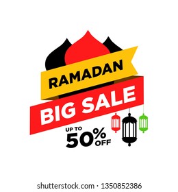 ramadan sale illustration with lantern, mosque icon ornament, religion muslim celebration, modern template design,50% off symbol, editable vector, ready to print - Vetorial