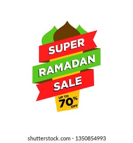 ramadan sale illustration, mosque icon ornament, religion muslim celebration, modern template design,50% off symbol, editable vector, ready to print - Vetorial