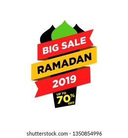 ramadan sale illustration, mosque icon ornament, religion muslim celebration, modern template design,50% off symbol, editable vector, ready to print - Vetorial