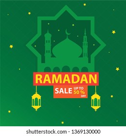 Ramadan sale illustration with mosque. Ramadan Kareem Sale Design Vector. Ramadan kareem big sale. Modern template design vector. Suitable for Greeting Card, Poster and Banner
