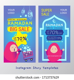 Ramadan Sale Instagram Story Templates Cute Character Cartoon Vector Set