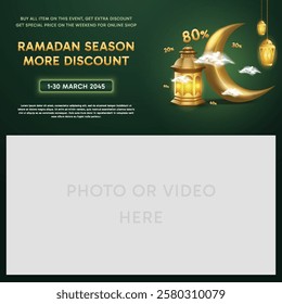 Ramadan sale islamic theme background. Advertising a discount, clearance sale, or special event, our flash sale banner template.
