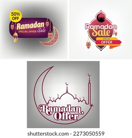 Ramadan sale label badge banner template design background sticker badge. Special offer flash sale promotion vector illustration media and social media promo offer 