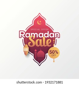 Ramadan sale label banner tag discount template design for business promotion. Ramadan kareem islamic holy month