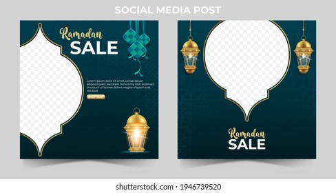 ramadan sale marketing banner. Editable social media post template with photo for promotion.