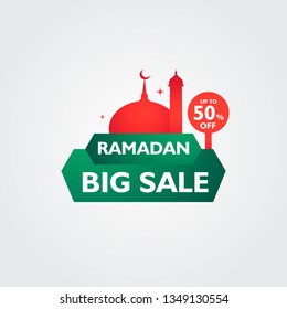 Ramadan sale with mosque and lantern. Big sale celebration muslim design. Modern concept for website and print.