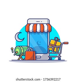 Ramadan Sale Online Shopping Vector Icon Illustration. Business Finance Icon Concept Isolated Premium Vector. Flat Cartoon Style 