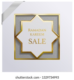 Ramadan sale poster. Paper crafted art. 