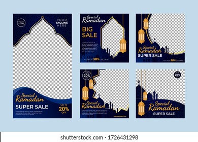 Ramadan sale social media and marketing post. Social media banner template. Ramadan social media post template with blank areas for images or text