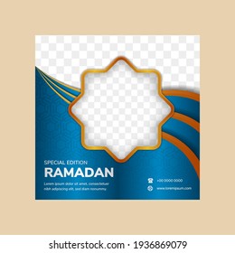 Ramadan sale social media and marketing post. Social media banner template. Ramadan social media post template with blank areas for images or text. transparency hexagon pattern