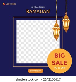 Ramadan sale social media and marketing post. Social media banner template. Ramadan sale templates design