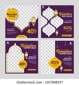 Ramadan sale social media post template banners ad. Editable vector illustration.