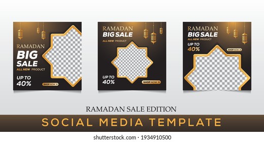 Ramadan sale social media post template banners ad. Ramadan social media post template with blank areas for images or text. Editable vector illustration.