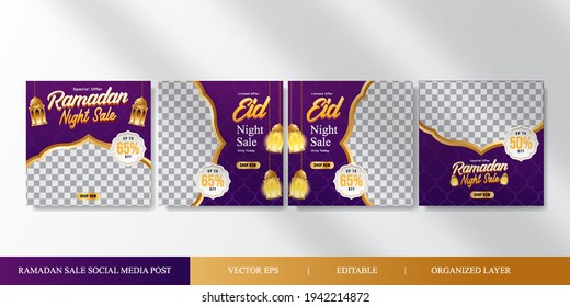 Ramadan sale social media post template. Eid Sale, promotion, product on sale. Editable vector illustration and organized layer.