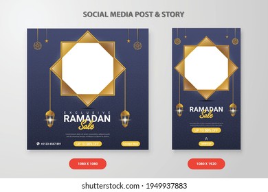 Ramadan Sale Social Media Post And Story Template Banners Ad. Editable Vector Illustration.