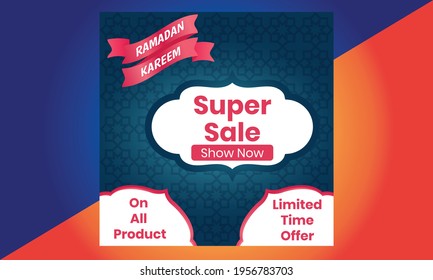 Ramadan sale social media post template banners ad, Eid Mubarak Sale with Flat 50% Off, Suitable for Greeting Card, Banner, Event Backdrop, Social Media, And Other Muslim Related Occasion.