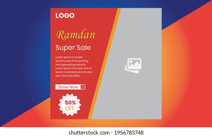 Ramadan sale social media post template banners ad, Eid Mubarak Sale with Flat 50% Off, Suitable for Greeting Card, Banner, Event Backdrop, Social Media, And Other Muslim Related Occasion.