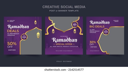 Ramadan Sale Social Media Post design. A good template for advertising on social media. Perfect for social media Sale posts, and web banner internet ads.