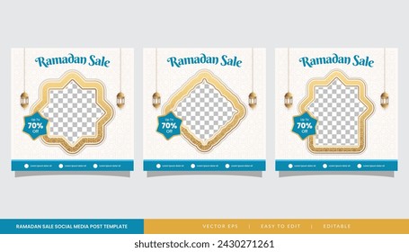 ramadan sale social media post template banner advertising with white clean background and copy space