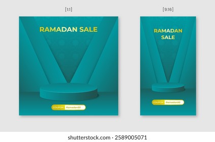 Ramadan sale social media post template. Minimalist square and vertical post design