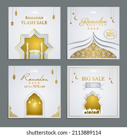 Ramadan sale social media posts gold collection template set