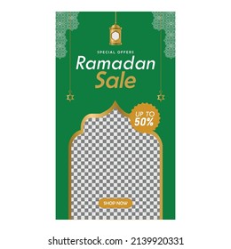 Ramadan sale social media stories banner promotion template with placeholder photos
