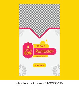 Ramadan sale social media stories banner promotion template with empty placeholder photos