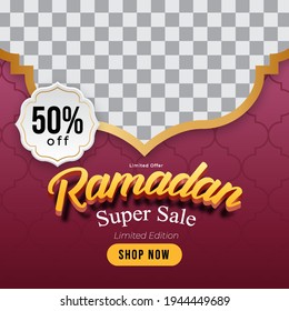 Ramadan sale social media template with red background. ramadan super sale, mega sale and big sale. vector illustration