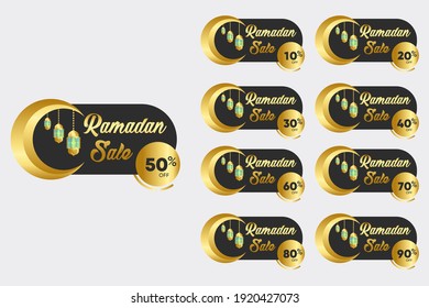 Ramadan Sale Special Offer Label Gold Theme With Lamp And Gold Moon