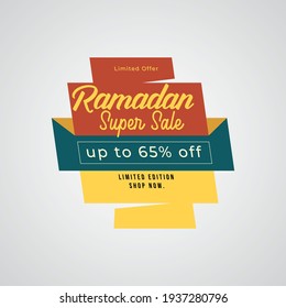 Ramadan Sale tag discount for banner, sticker and label. Ramadan Super Sale Special Offer. ramadan kareem and Eid Mubarak vector illustration.