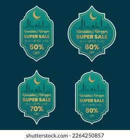 Ramadan sale tag set vector. Ramadan offer tag, super sale tag vector 