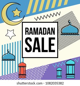 Ramadan Sale vector illustration vector background in retro memphis style