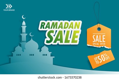 Ramadan Sale Vector Mith Mosque and Price Tag