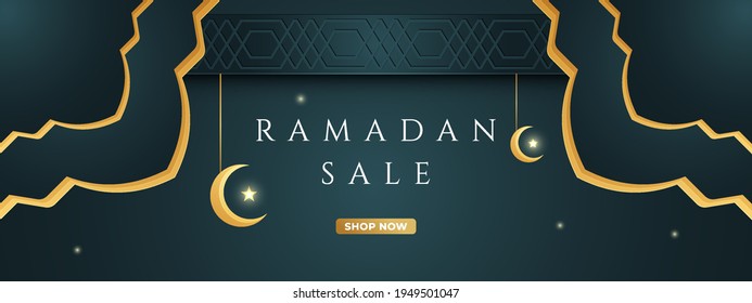 Ramadan sale, web header and banner design with crescent moon and islamic pattern. Nice for poster, ramadan greeting Card Illustration, background, flyer,illustration, brochure and sale background