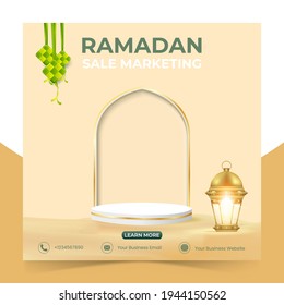 Ramadan Sales Banner Advert with Podium. Editable Ramadan social media templates.