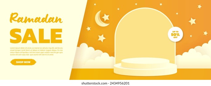 Ramadan sales promotion banner with an exclusive podium to showcase Ramadan themed products