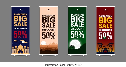 Ramadan Sales X-Banner Template Collection. Big Sale Banner Design, Promotion, Advertising, Roll-up, Islamic. web Banner