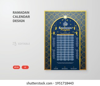 Calendario de Ramadán o calendario de la oración iftar.